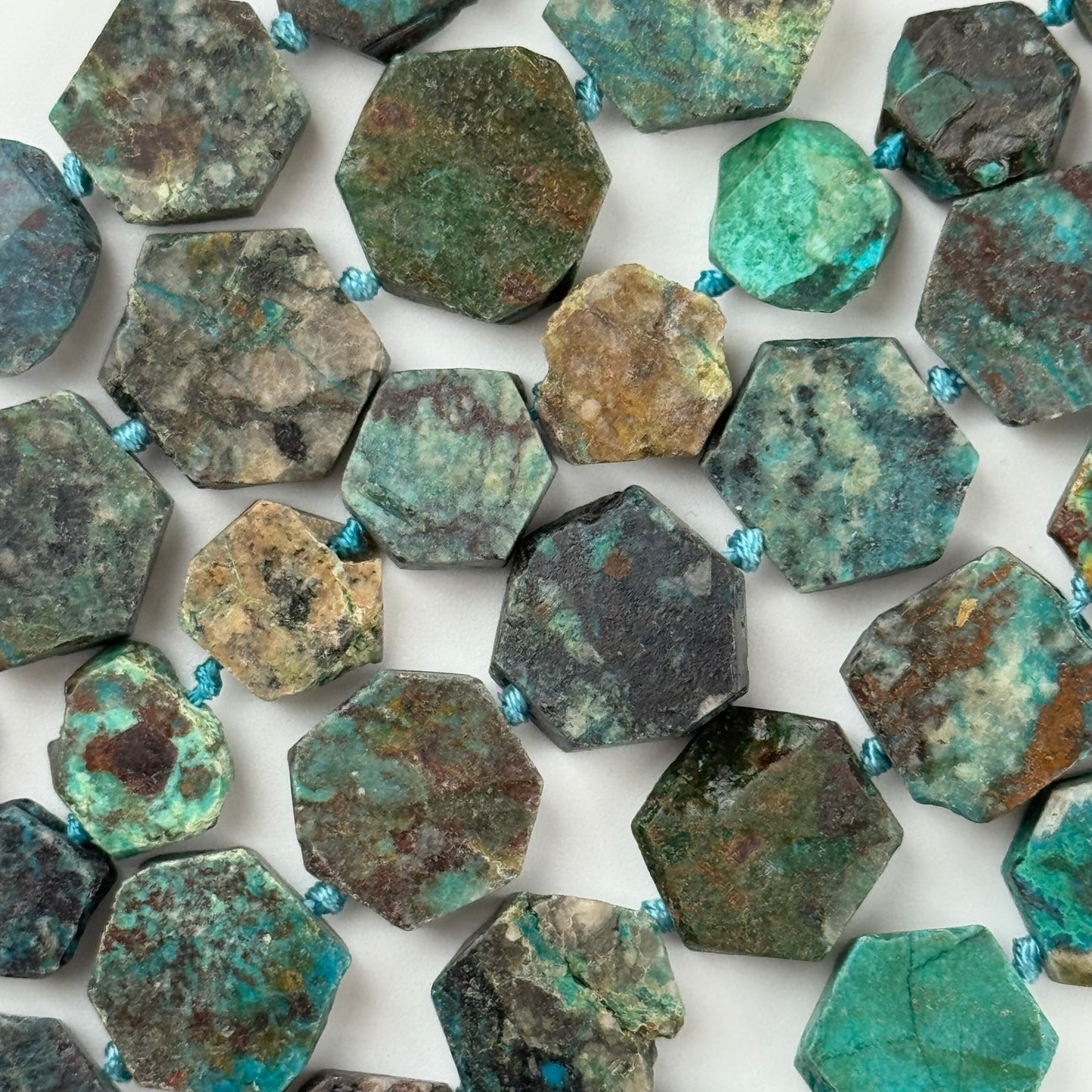 Hexagonal Chrysocolla Precious Stone Beads - (B Quality)