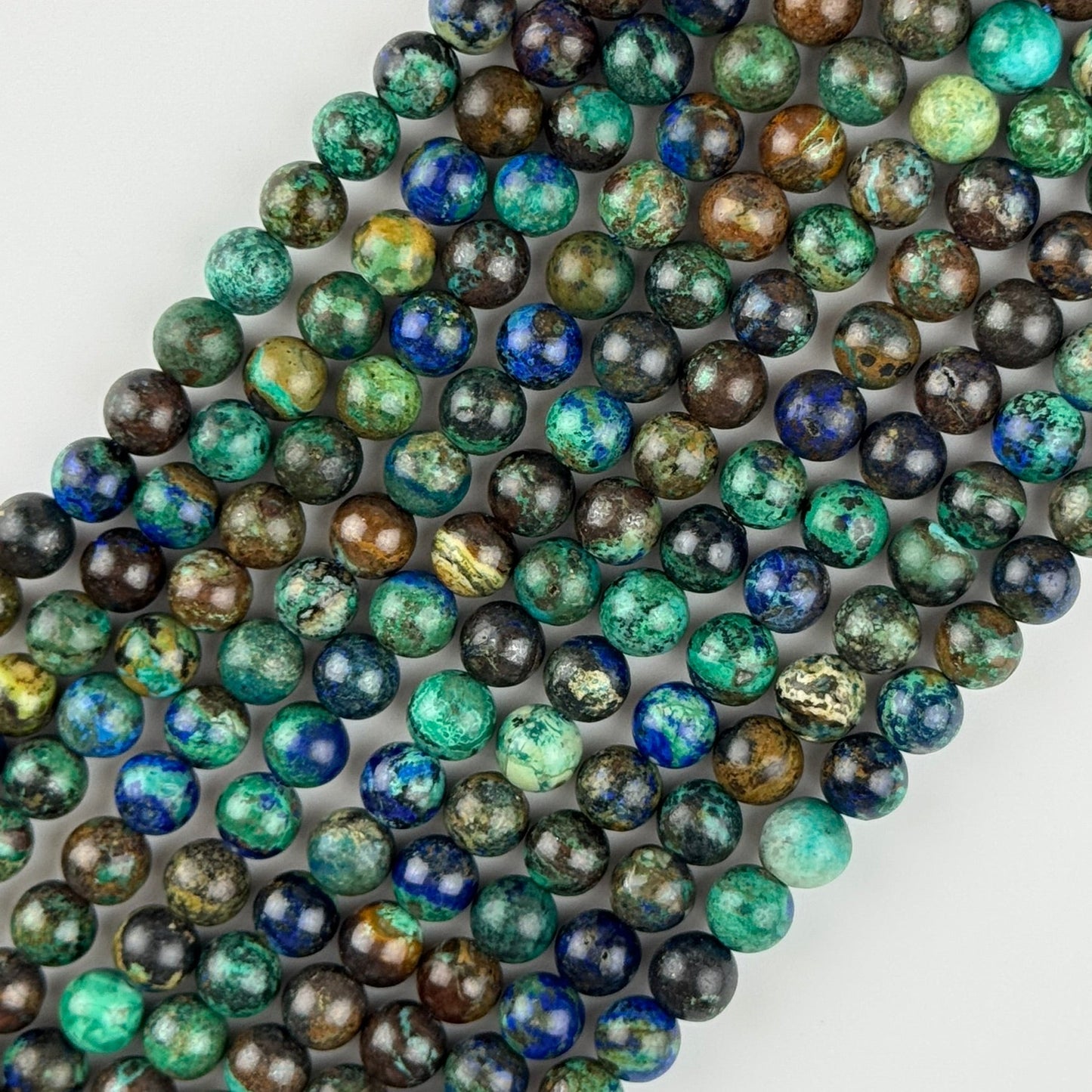 Polished Round Beads Azurite Malachite Beads - (A Quality)