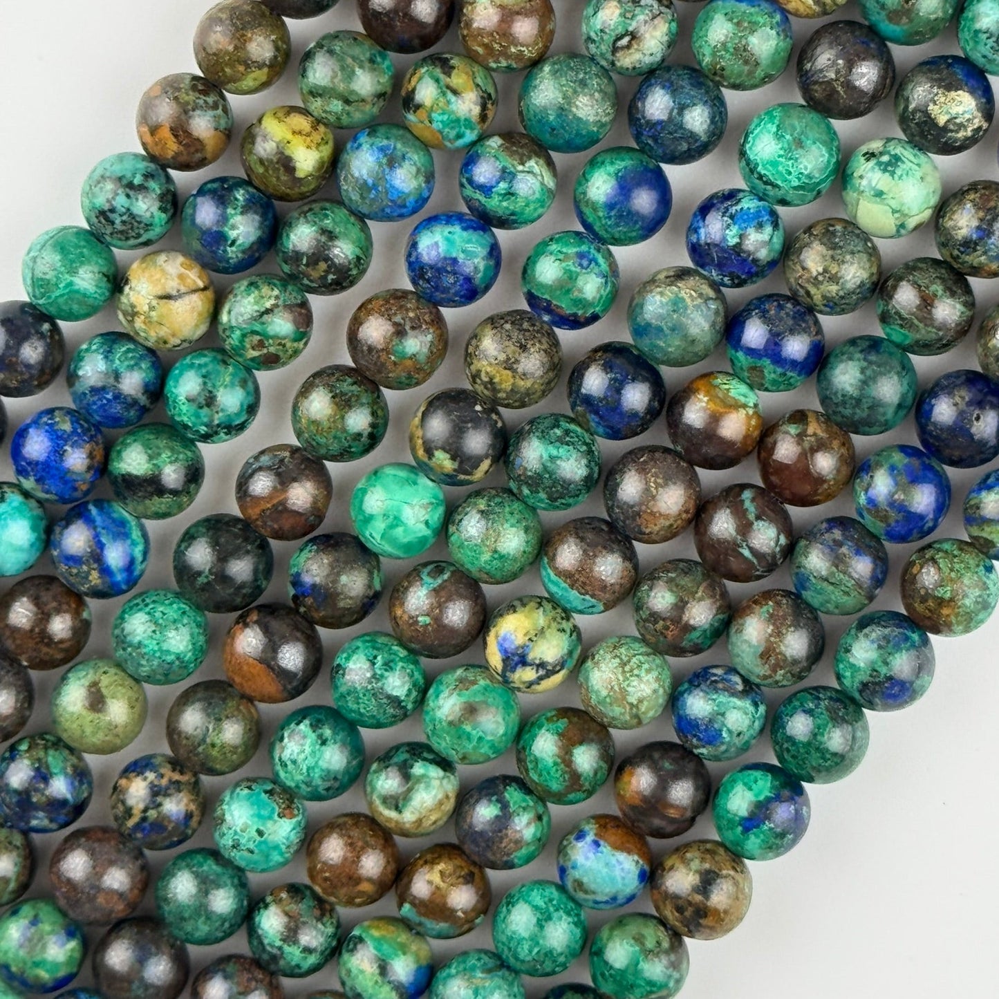 Polished Round Beads Azurite Malachite Beads - (A Quality)