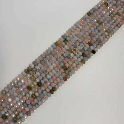 Aquamarine Morganite Faceted Rondelle Gemstone Beads - (AA Quality)