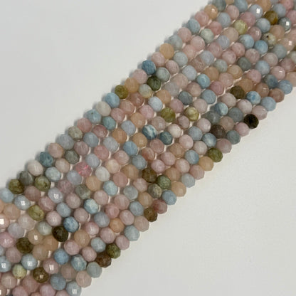 Aquamarine Morganite Faceted Rondelle Gemstone Beads - (AA Quality)