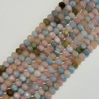 Aquamarine Morganite Faceted Rondelle Gemstone Beads - (AA Quality)