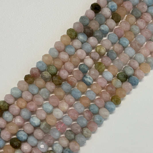 Aquamarine Morganite Faceted Rondelle Beads - (AA Quality)