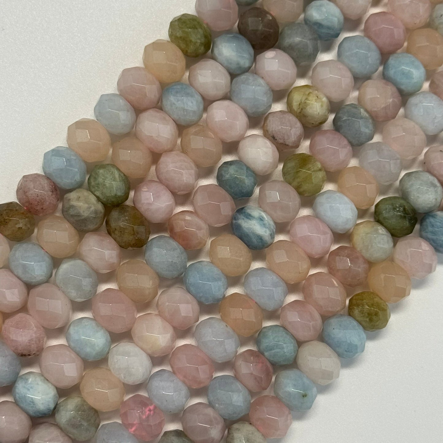 Aquamarine Morganite Faceted Rondelle Beads - (AA Quality)