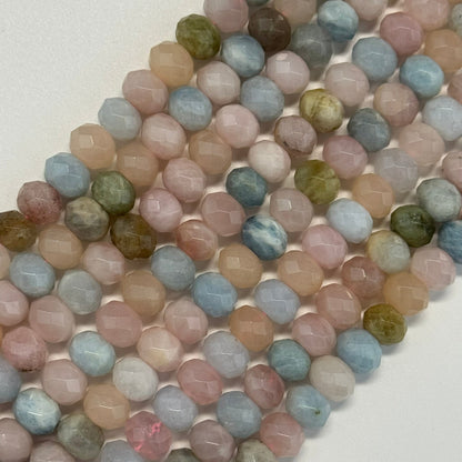 Aquamarine Morganite Faceted Rondelle Gemstone Beads - (AA Quality)
