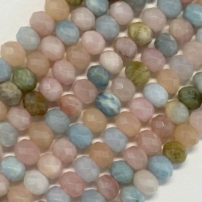 Aquamarine Morganite Faceted Rondelle Gemstone Beads - (AA Quality)