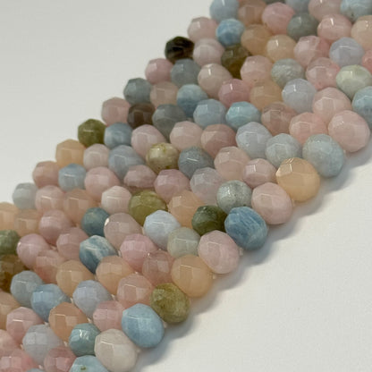 Aquamarine Morganite Faceted Rondelle Gemstone Beads - (AA Quality)
