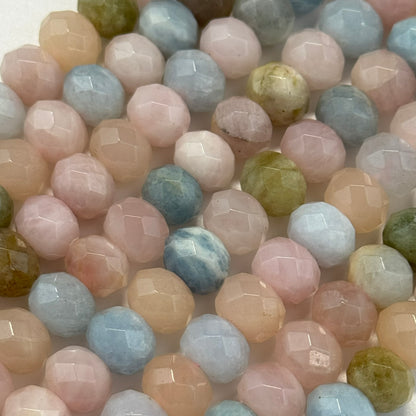 Aquamarine Morganite Faceted Rondelle Gemstone Beads - (AA Quality)
