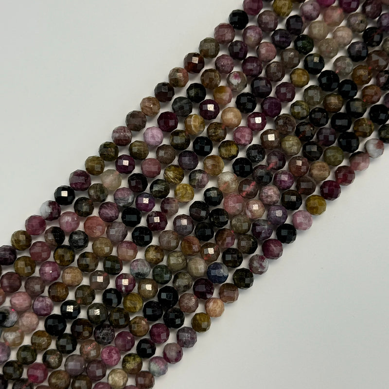 Tourmaline Multicolor Faceted Round Gemstone Beads
