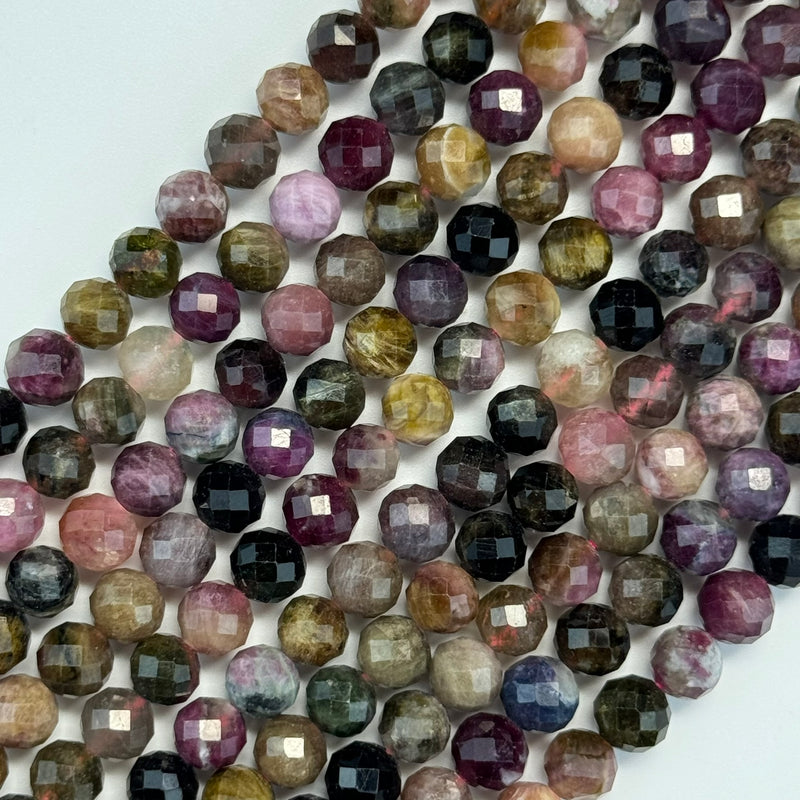 Tourmaline Multicolor Faceted Round Gemstone Beads