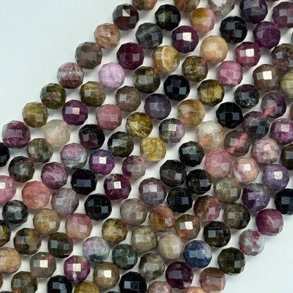 Tourmaline Multicolor Faceted Round Gemstone Beads