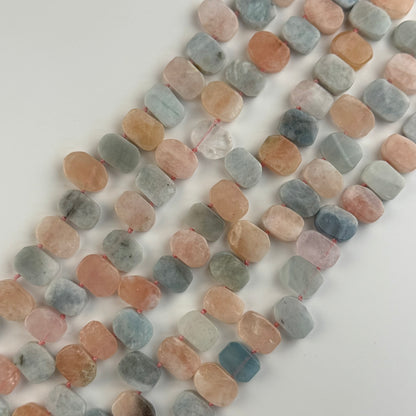 Aquamarine Morganite Flat Oval Shaped Side Drilled Gemstone Beads - (A Quality)