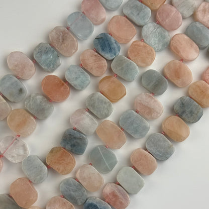 Aquamarine Morganite Flat Oval Shaped Side Drilled Gemstone Beads - (A Quality)