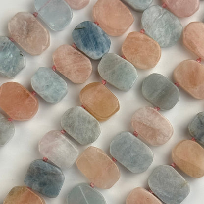 Aquamarine Morganite Flat Oval Shaped Side Drilled Gemstone Beads - (A Quality)