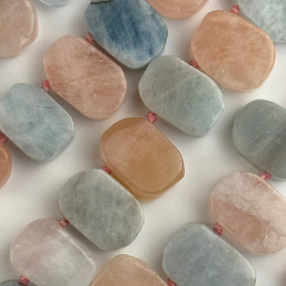 Aquamarine Morganite Flat Oval Shaped Side Drilled Gemstone Beads - (A Quality)