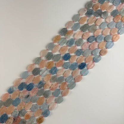 Aquamarine Morganite Flat Oval Gemstone Beads - (AA Quality)
