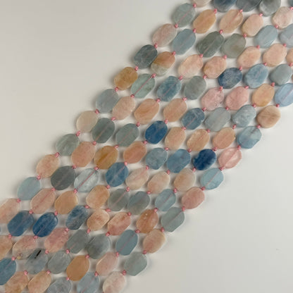 Aquamarine Morganite Flat Oval Gemstone Beads - (AA Quality)