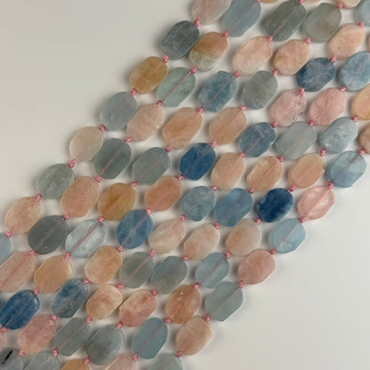 Aquamarine Morganite Flat Oval Gemstone Beads - (AA Quality)