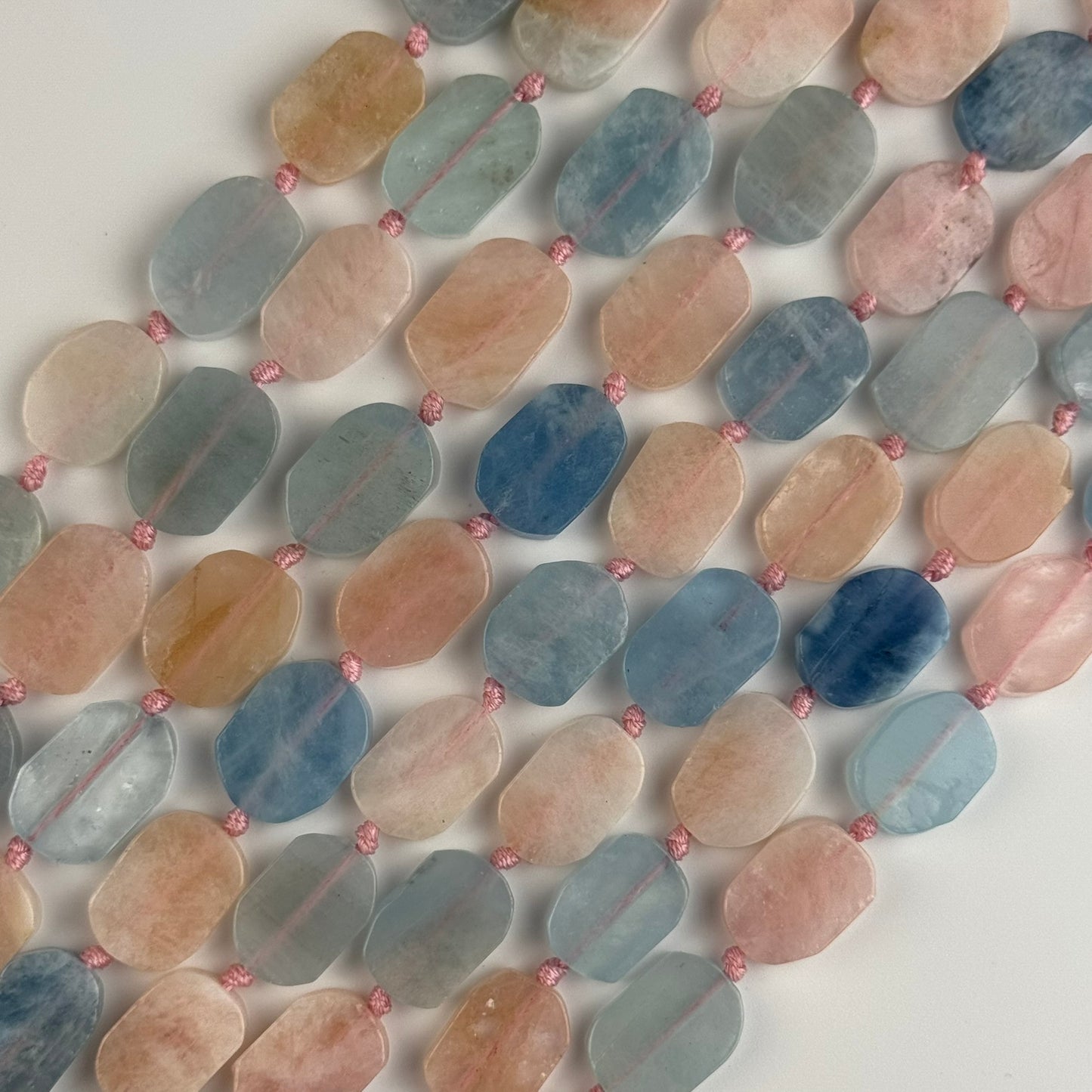 Aquamarine Morganite Flat Oval Beads - (AA Quality)