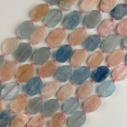 Aquamarine Morganite Flat Oval Gemstone Beads - (AA Quality)