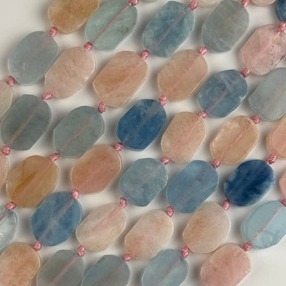Aquamarine Morganite Flat Oval Gemstone Beads - (AA Quality)