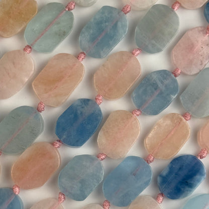 Aquamarine Morganite Flat Oval Gemstone Beads - (AA Quality)