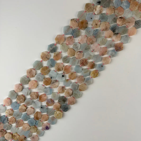 Aquamarine Morganite Flat Hexagonal Gemstone Beads - (A Quality)