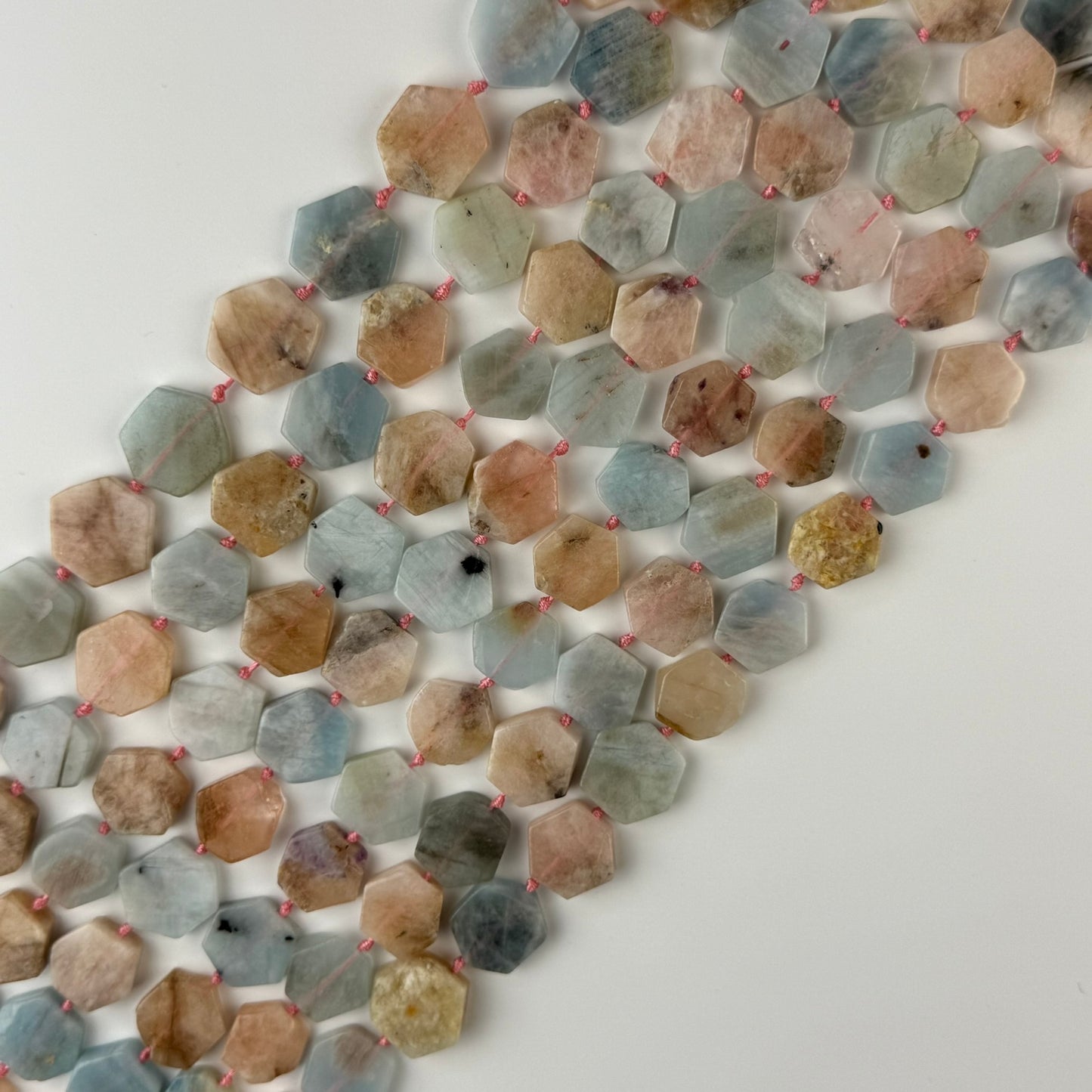 Aquamarine Morganite Flat Hexagonal Beads - (A Quality)