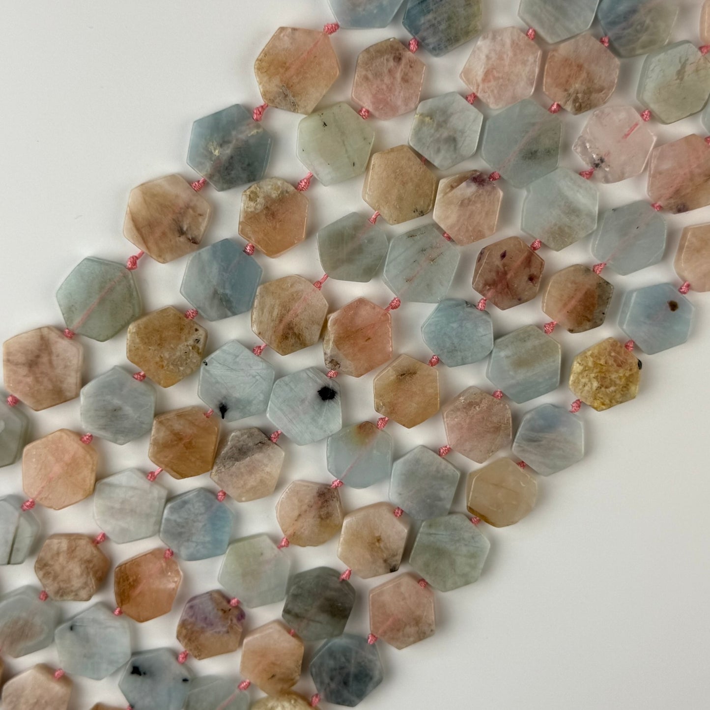Aquamarine Morganite Flat Hexagonal Beads - (A Quality)