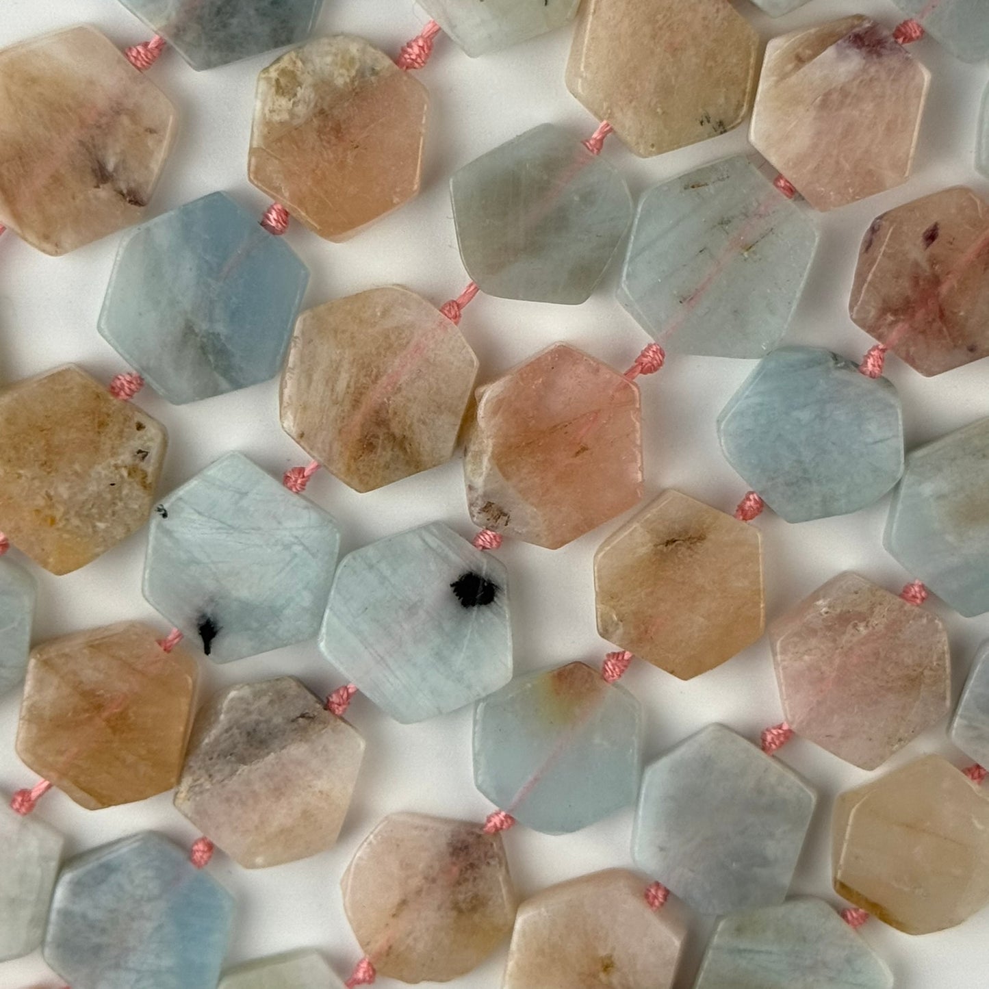 Aquamarine Morganite Flat Hexagonal Beads - (A Quality)