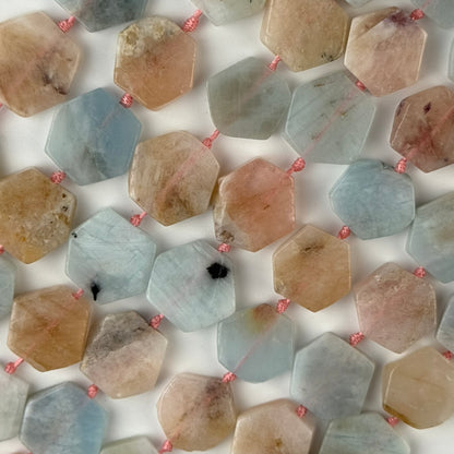 Aquamarine Morganite Flat Hexagonal Gemstone Beads - (A Quality)
