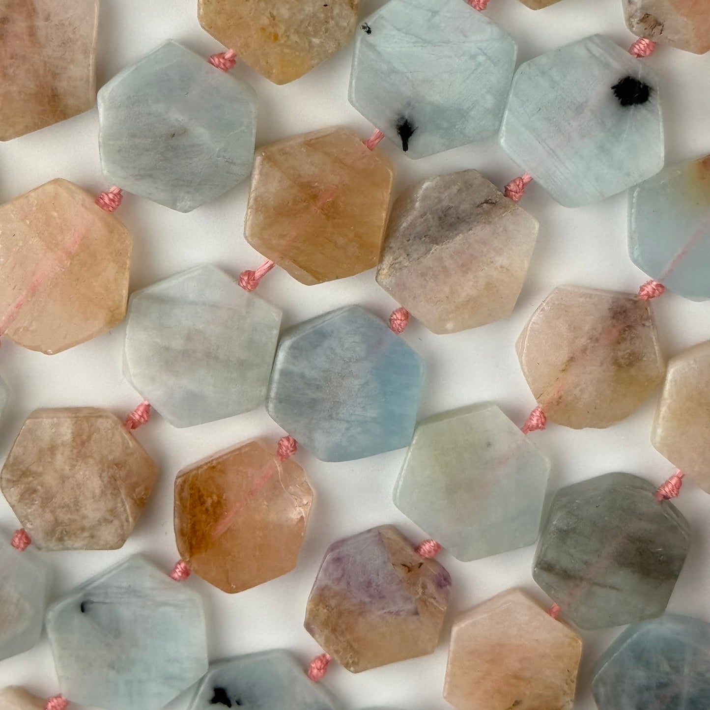 Aquamarine Morganite Flat Hexagonal Beads - (A Quality)