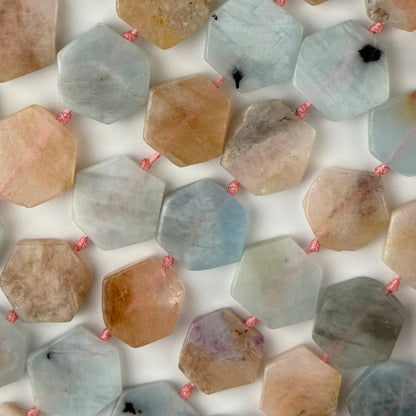Aquamarine Morganite Flat Hexagonal Gemstone Beads - (A Quality)