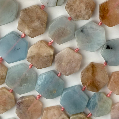 Aquamarine Morganite Flat Hexagonal Gemstone Beads - (A Quality)