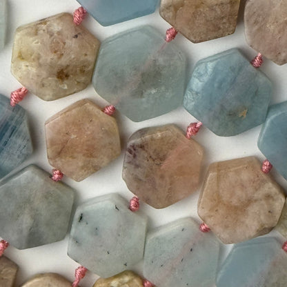 Aquamarine Morganite Flat Hexagonal Gemstone Beads - (A Quality)