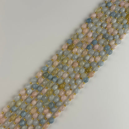 Aquamarine Morganite Faceted Barrel Shaped Gemstone Beads - (AA Quality)