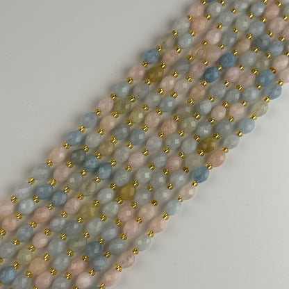 Aquamarine Morganite Faceted Barrel Shaped Gemstone Beads - (AA Quality)