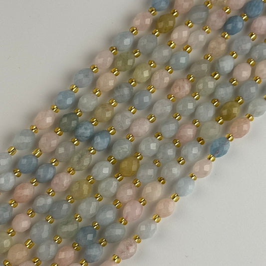 Aquamarine Morganite Faceted Barrel Beads - (AA Quality)