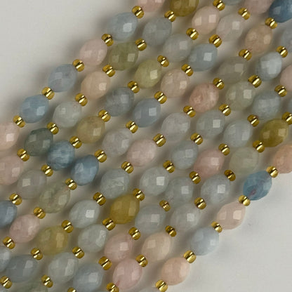 Aquamarine Morganite Faceted Barrel Shaped Gemstone Beads - (AA Quality)