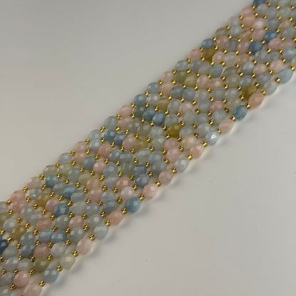 Aquamarine Morganite Faceted Barrel Shaped Gemstone Beads - (AA Quality)