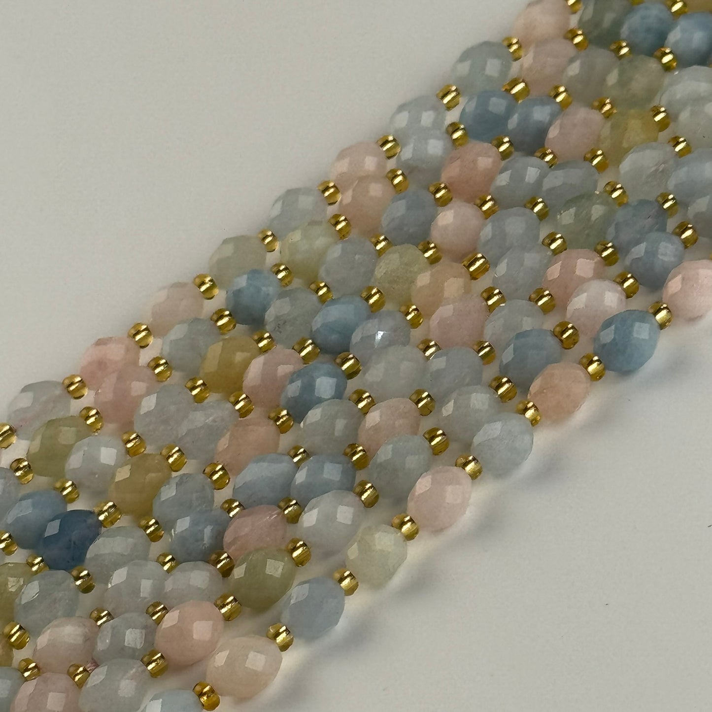 Aquamarine Morganite Faceted Barrel Beads - (AA Quality)