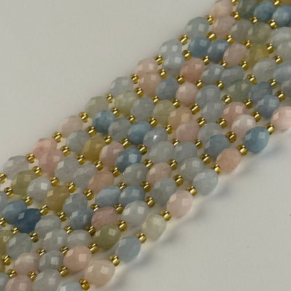 Aquamarine Morganite Faceted Barrel Shaped Gemstone Beads - (AA Quality)