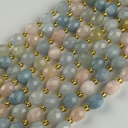 Aquamarine Morganite Faceted Barrel Shaped Gemstone Beads - (AA Quality)