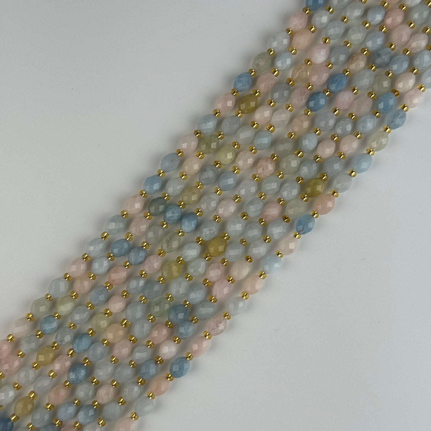 Aquamarine Morganite Faceted Barrel Beads - (AA Quality)