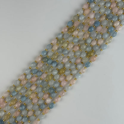 Aquamarine Morganite Faceted Barrel Shaped Gemstone Beads - (AA Quality)