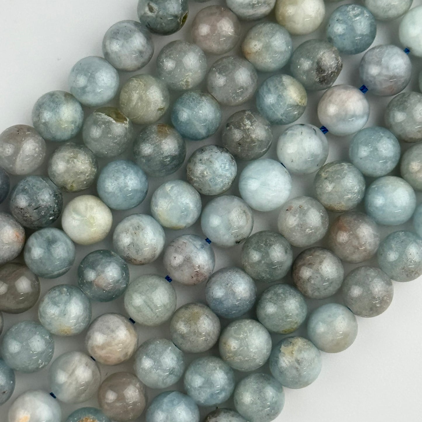 Aquamarine Polished Round Gemstone Beads - (B Quality)