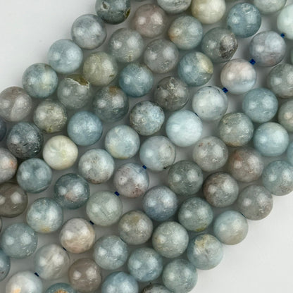 Aquamarine Polished Round Gemstone Beads - (B Quality)