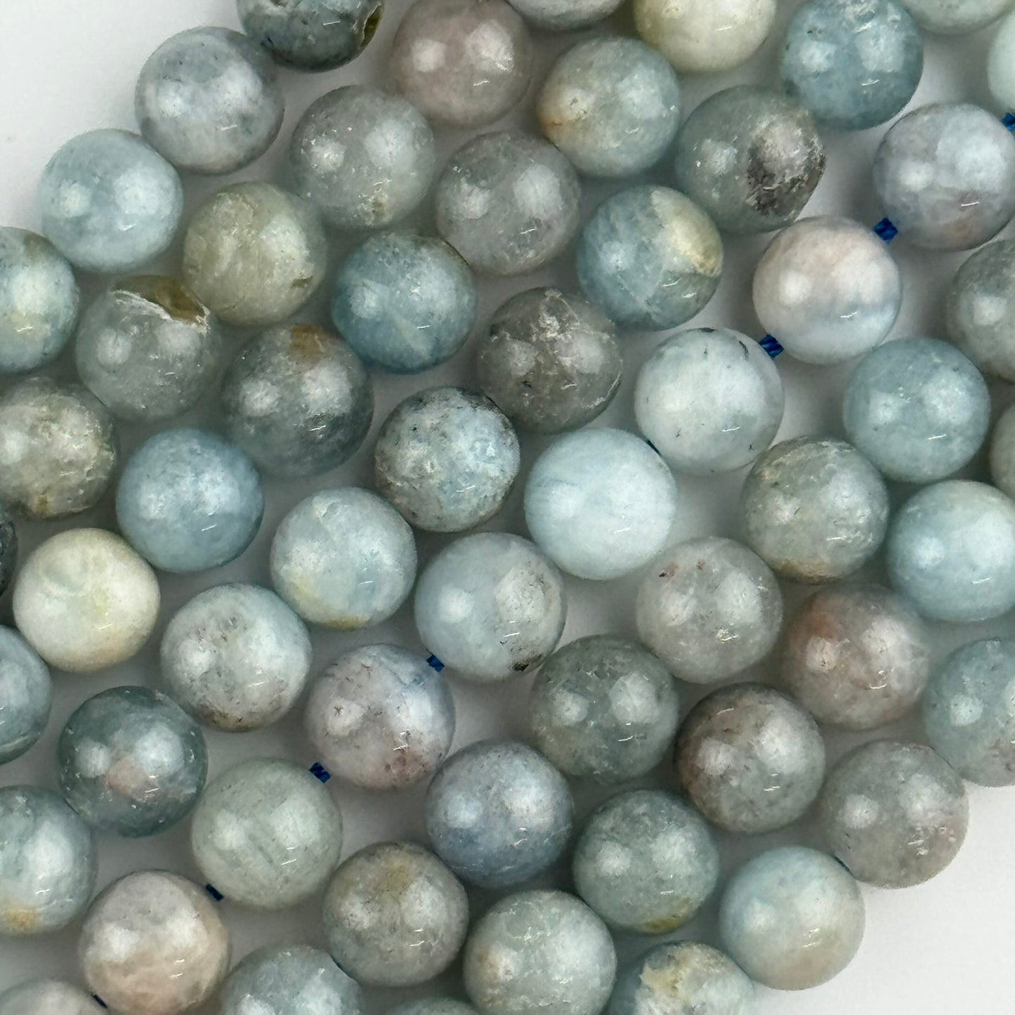 Aquamarine Polished Round Gemstone Beads - (B Quality)