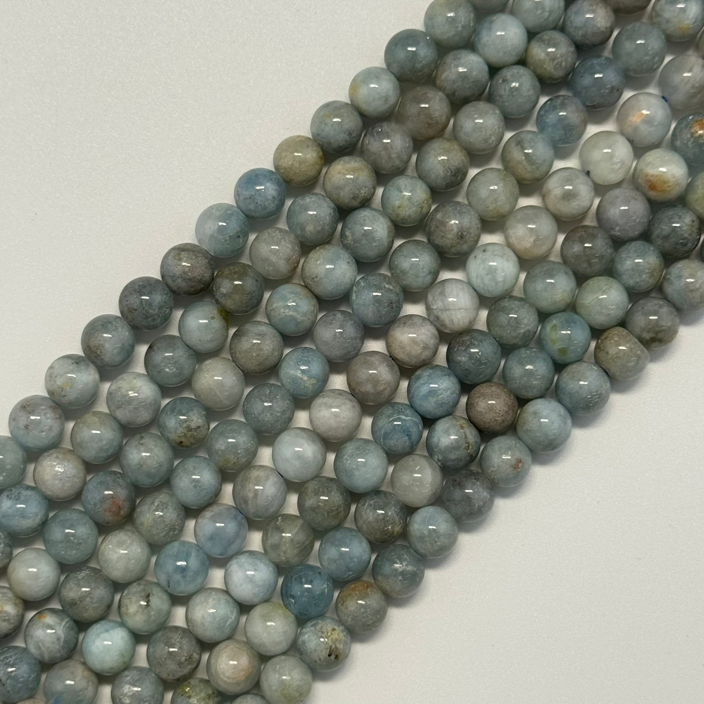 Aquamarine Polished Round Gemstone Beads - (B Quality)