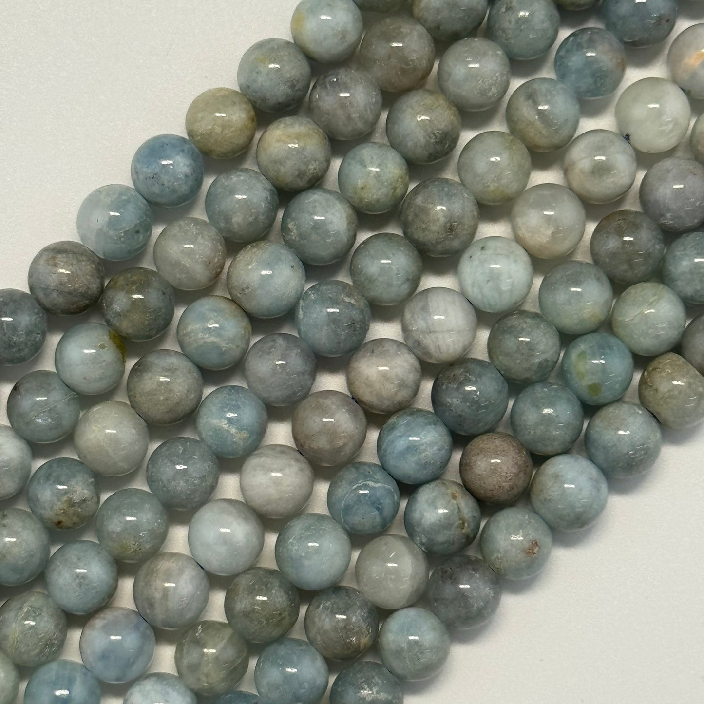 Aquamarine Polished Round Gemstone Beads - (B Quality)